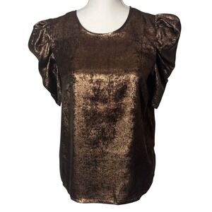 TCEC Metallic Bronze Puff Sleeve Blouse Holiday Party NYE Evening  – Size M